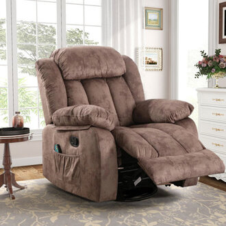 374 Wide Contemporary Compact Microfiber Swivel Rocker Manual Recliner Chair with Heat and Massage