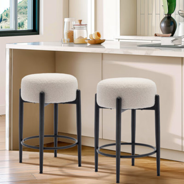 Carie 24 Sherpa Upholstered Counter Stool - Soft  Stylish Bar Stool Multiple Colors Modern Kitchen  Island Seating