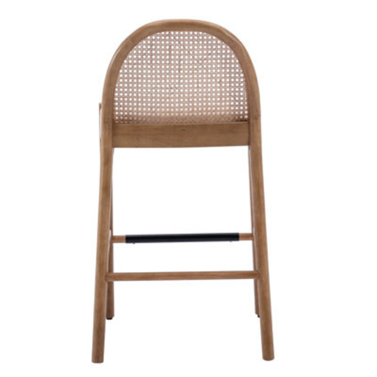 Emington Modern Stools with Rattan Backrests and Wood Frame