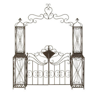 Vereen Metal Indoor Outdoor Scrollwork Arched Gate Garden Arbor with Pillars and Latch Lock Closure