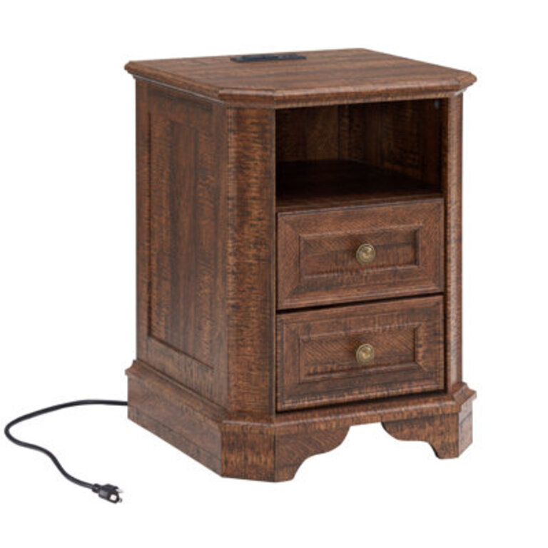 Loiret 2 - Drawers Modern Wood Nightstand with Charging StationBed Side Table with Open Storage For Bedroom and Built-In Outlets