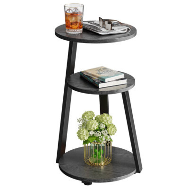Vernestine Round End Table Side Table with 3-Tier Shelves