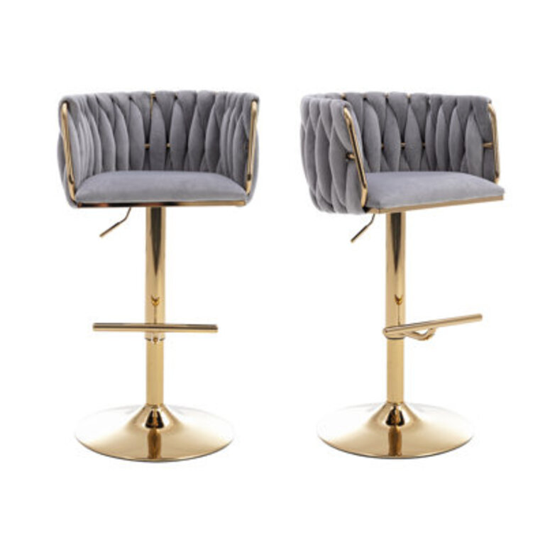 Swivel Adjustable Height Bar Stool Modern Velvet Barstool with Barrel Back Kitchen Island Counter Bar Chair with Golden Base