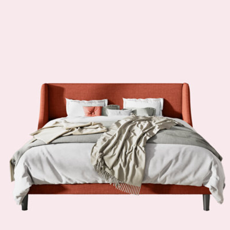 Bowdoin Modern Linen Upholstered Wingback Platform Bed with Wooden Slats