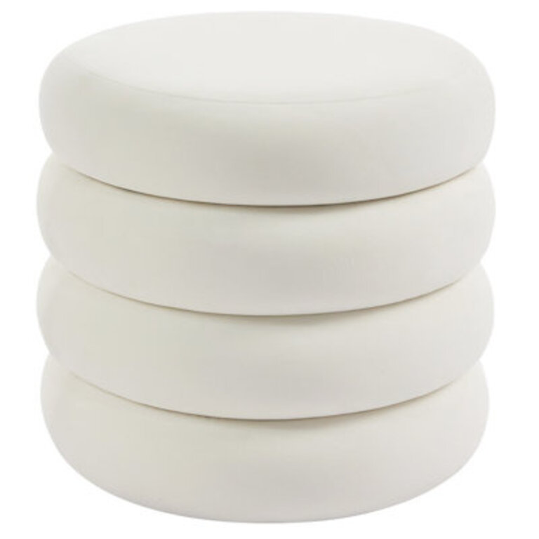 Leiani 201 Wide BoulceVelvetLinen Upholstered Round Storage Ottoman