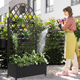 73H35W Arch Metal Planter Box with Trellis with Wheels