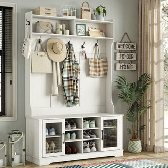 Jaxsin Hall Tree 473 Wide with Bench and Shoe Storage4-in-1 Design Coat Rack for Entryway