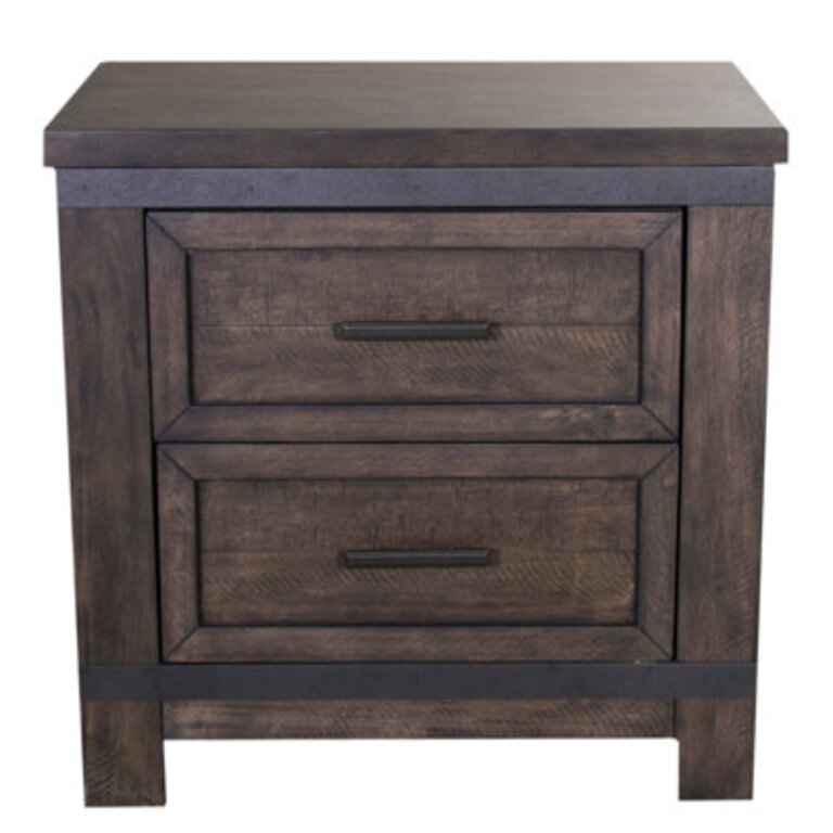 Pismo 2 Drawer Nightstand - Brown w Saw Cuts