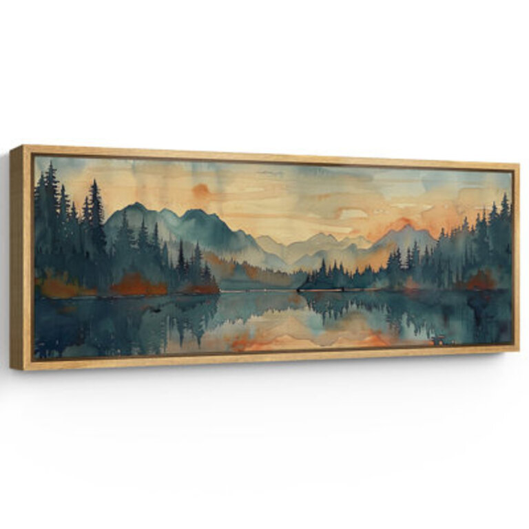 Abstract Landscape Orange Green Peaceful Lake Forest Nature Extra Large Artwork Framed Wall Picture