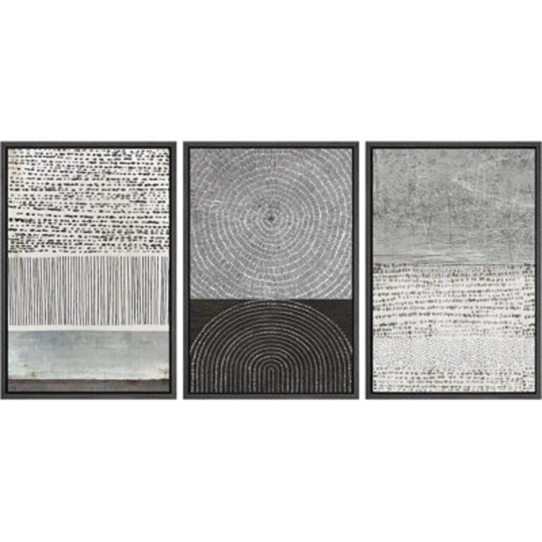 Geometric Line Industrial Black  Gray  Green Abstract Geometric Minimalist Framed Canvas 3 Pieces Print Wall Art