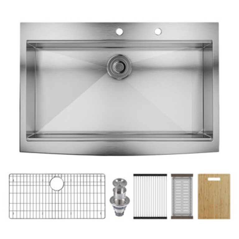 DeerValley 36 L x 22 W  Apron Front Farmhouse Single Bowl Stainless Steel Workstation Kitchen Sink with Accessories