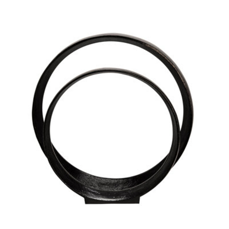 Darrah Set of 2 Metal Ring Sculptures - Modern Abstract Black Aluminum 12 and 14 Circular Sculpture