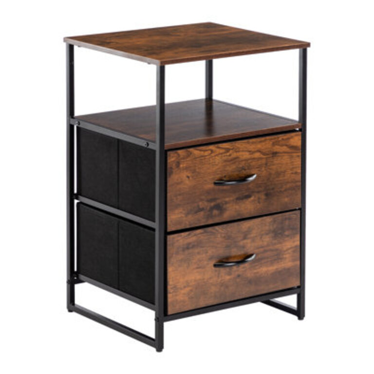 18 wide Industrial Wooden Nightstand with Iron Frame and 2 Drawers