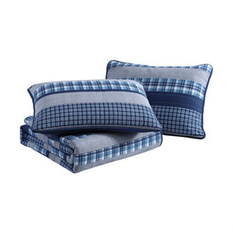 Nautica Addison Cotton Reversible Blue Quilt Set