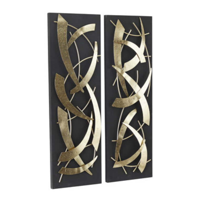 Metal Dimensional Abstract Home Wall Decor with Black Wood Backing
