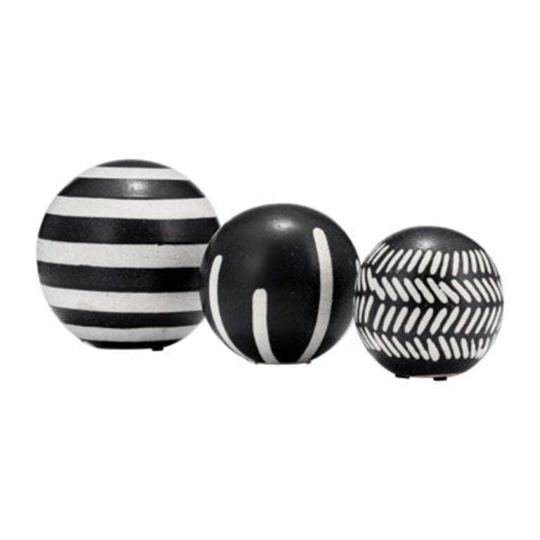 Hershman Black  White Stoneware Ceramic Decorative Orbs - Geometric Pattern Set of 3 6 5  4 Modern Accent for Home Office Living Room Bedroom Shelf Table Decor