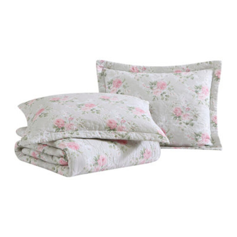 Laura Ashley Melany Pink Cotton Reversible Quilt Set