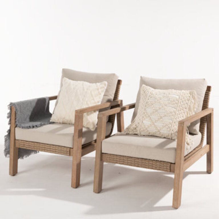 Raylei Acacia Wood Outdoor Club Chairs with Waterproof Cushions and Slanted Backrest