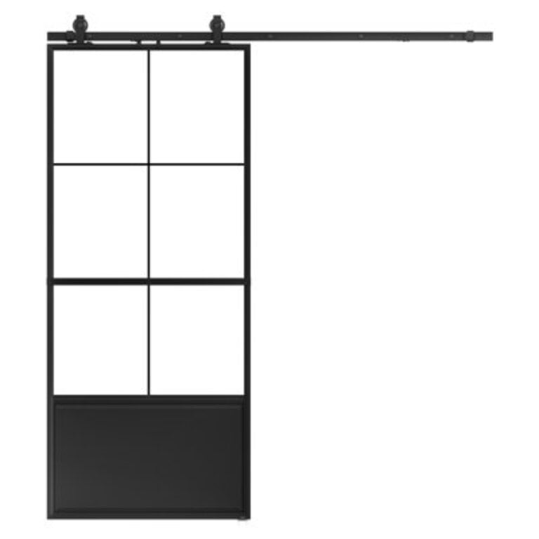 84 Glass and Metal Barn Door with Installation Hardware Kit Include Soft-Close