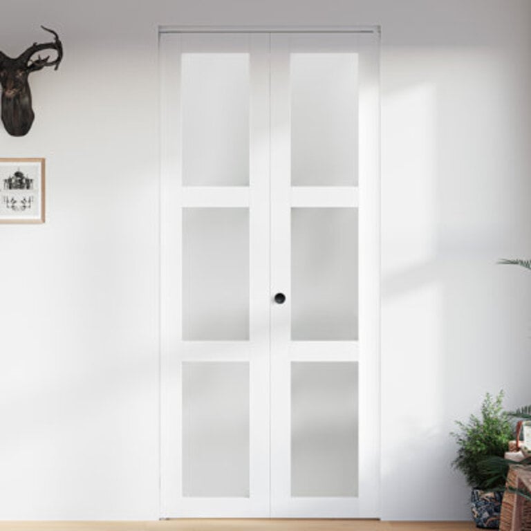 78 Frosted Glass Bi-fold Door with Installation Hardware Kit for 80 Door Opening Height
