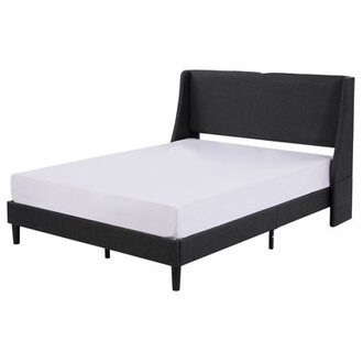 Kempst Upholstered Platform Bed with USB Ports Bed with Wingback Headboard No Box Spring Needed