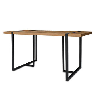 Rectangular Dining Table with Wood Grain Top and Black Metal Legs