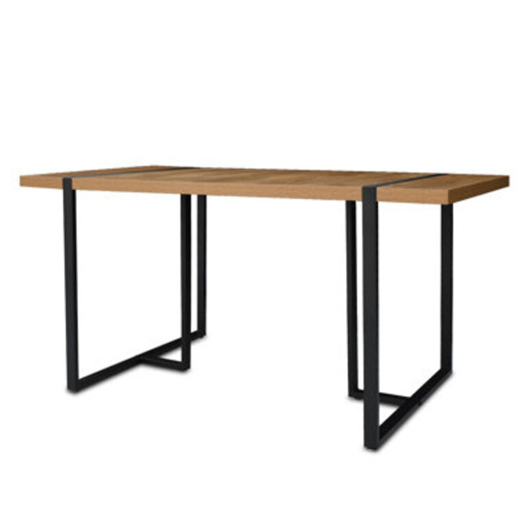 Rectangular Dining Table with Wood Grain Top and Black Metal Legs