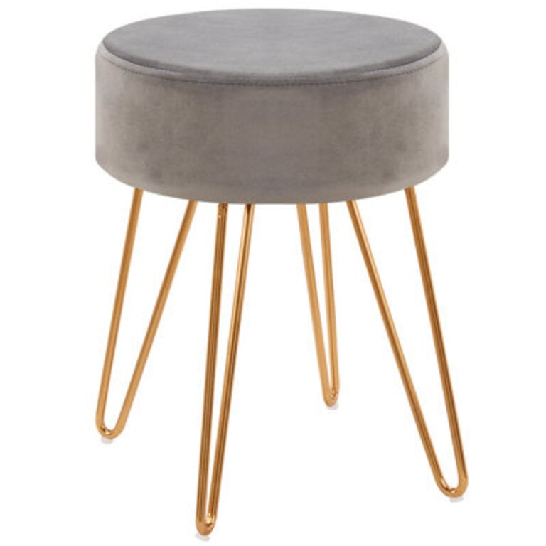 Childress Velvet Round Gold Metal Stool