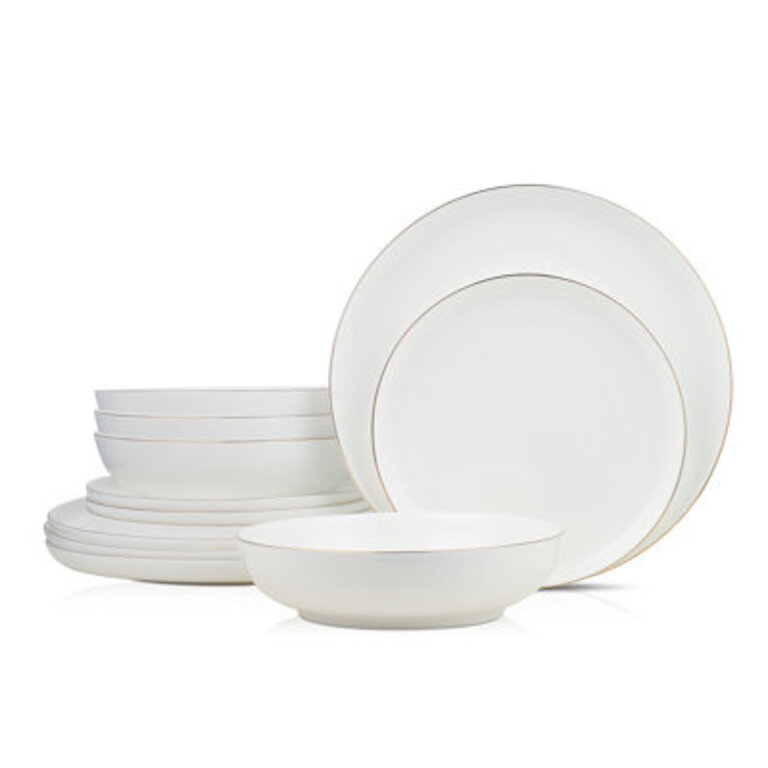 Sable Stone Lain 12-Piece Dinnerware Set Bone China