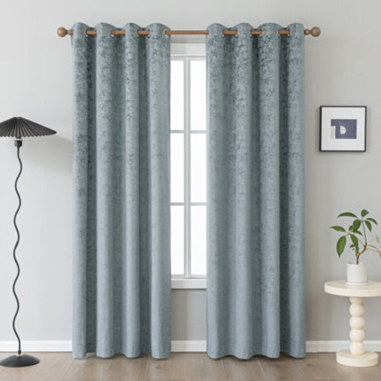 Soft Velvet Embossed Brick Room Darkening Grommet Curtain Pair