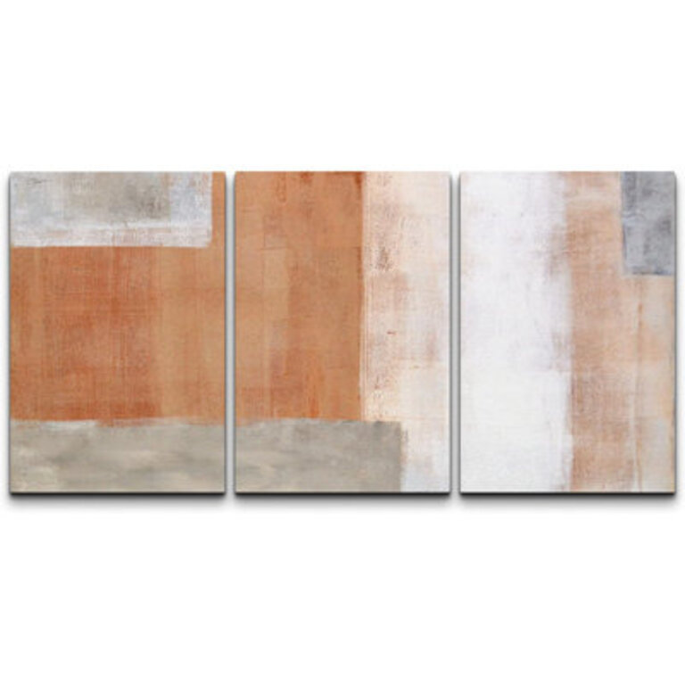 Grunge Abstract Paint Stroke Effect  Brown And Gray Color Blocks Chic  3 - Pieces