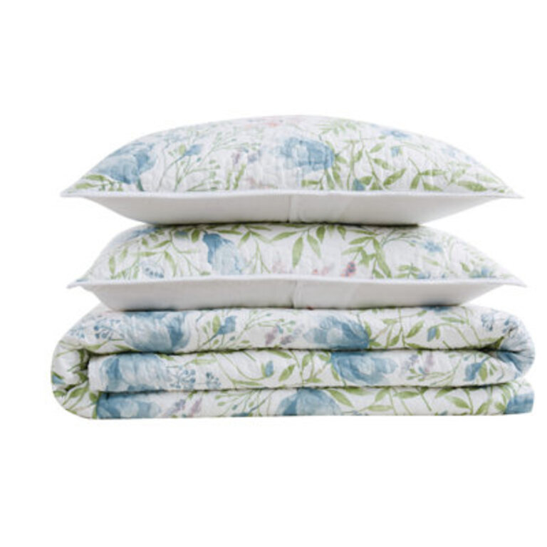 Field BlueGreenPink Reversible Quilt Set