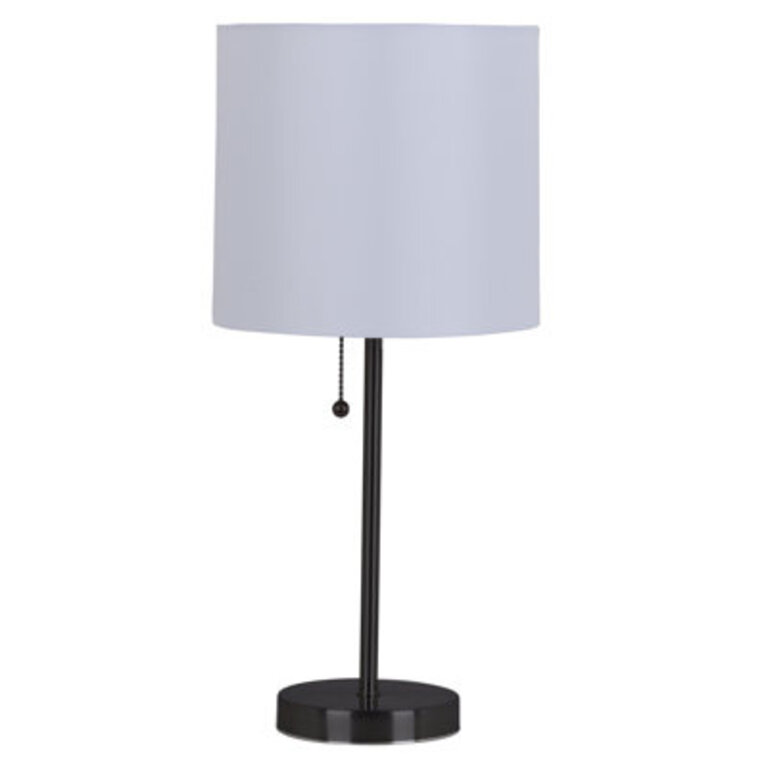 Sarriah Modern Stick Accent Table Lamp with Pull Chain and White Fabric Shade Brushed Steel