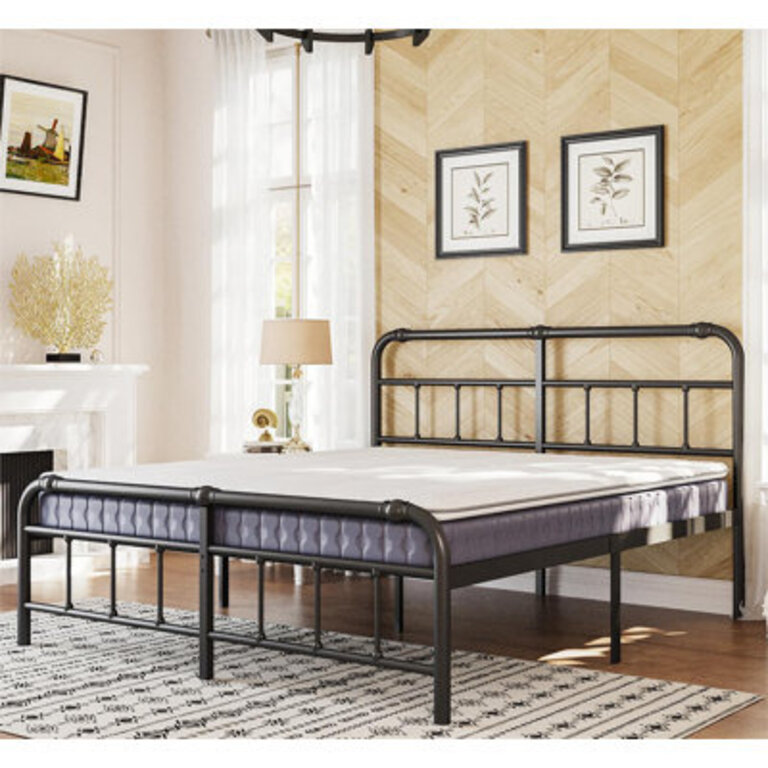 Amylia Heavy Duty Anti-Sway 14 Iron Bed Head and Footboards Artistic Steel Pipe Molding