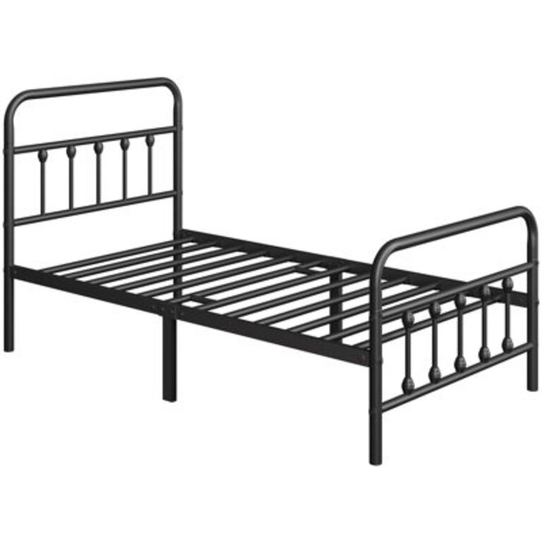 Classic Iron Platform Bed with High Headboard and Footboard