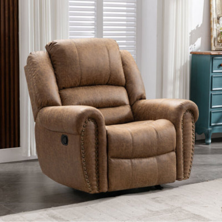 Margena 406 Wide Classic and Super Soft Faux Leather Glider Manual Recliner with Nailed Trim