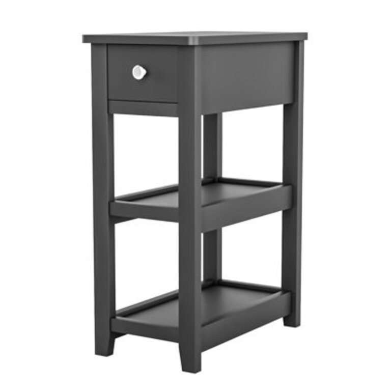 24 Tall End Table Narrow Side Table with Drawer and Shelves for Small Space