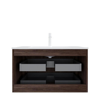 36 Striped Nature Solid Wood Bathroom Vanity with Sink Modern Wall-Mounted Floating Plywood Bathroom Cabinet White Ceramic Basin Pre-assembled Retro Walnut