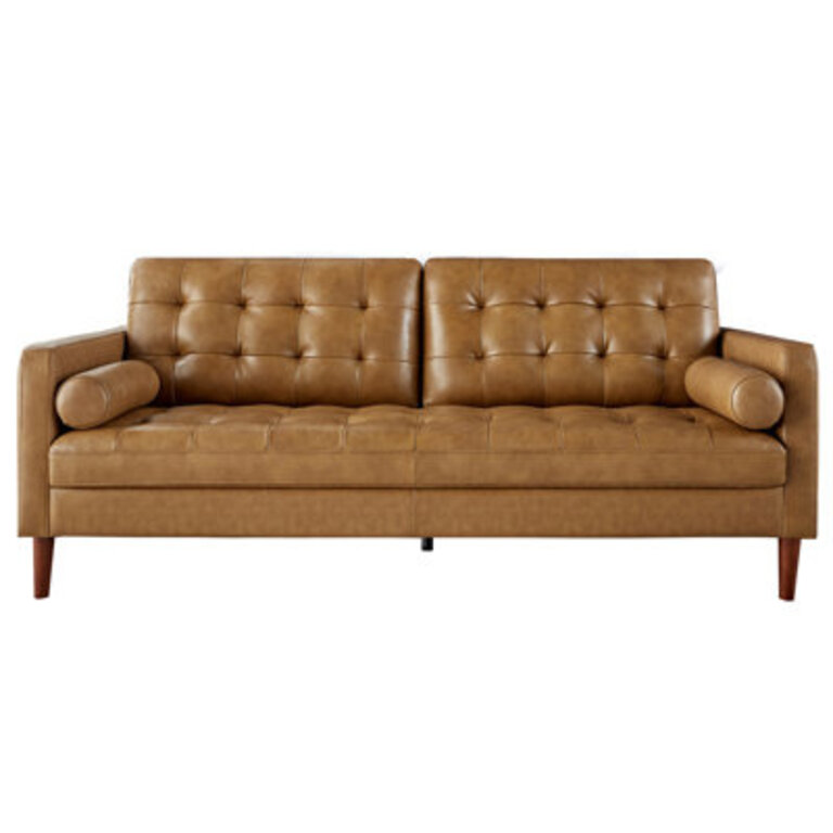 Mid-Century Modern Leather 3-Seater Sofa Couch Leather Sofa for Living Room