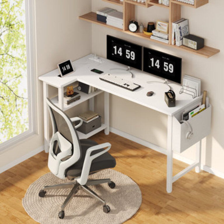 Built-in Outlets  USB L-Shaped Desk Computer Desk