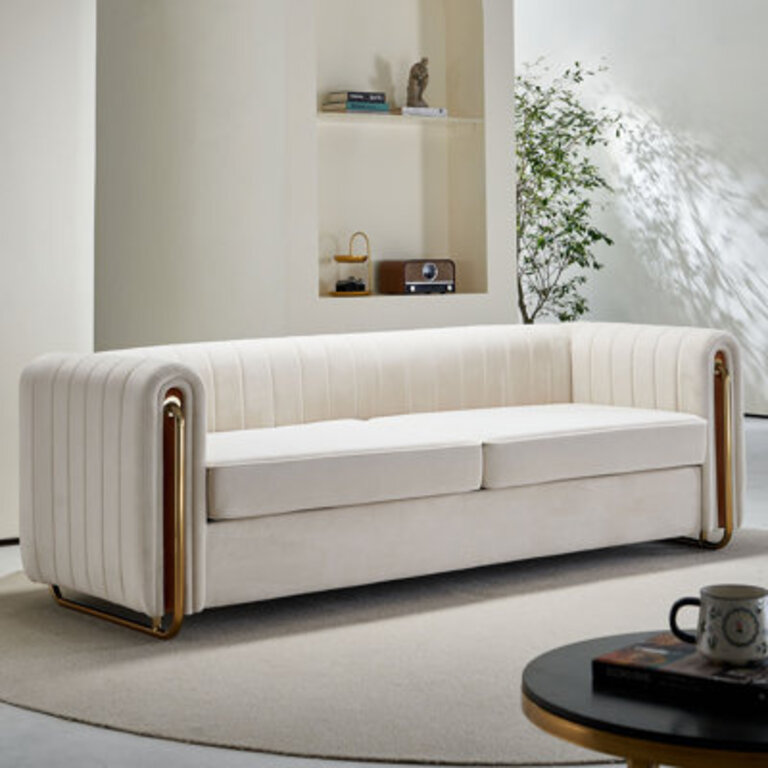 8425 Modern Tufted Soft Velvet Round Arm Sofa for Living Room