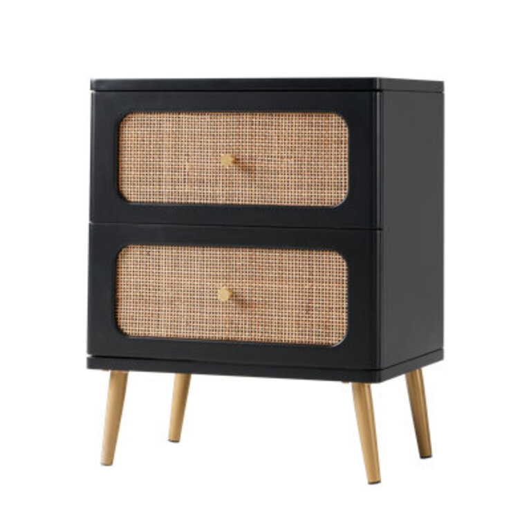 Okkra Modern Farmhouse 2-Drawer Woven Nightstand