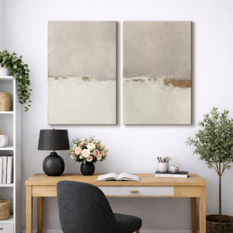 Minimal Landscape Beige Tan Grunge Abstract Modern Artwork Simple Minimalist Neutral Wall Pictures Framed Canvas Giclee Print 2 Pieces Wall Art