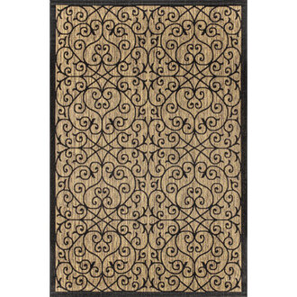 Haggerty Vintage Filigree Textured Weave BlackKhaki IndoorOutdoor Rug
