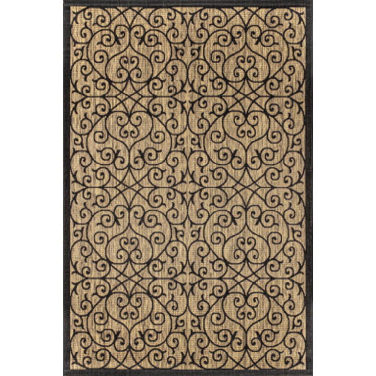 Haggerty Vintage Filigree Textured Weave BlackKhaki IndoorOutdoor Rug