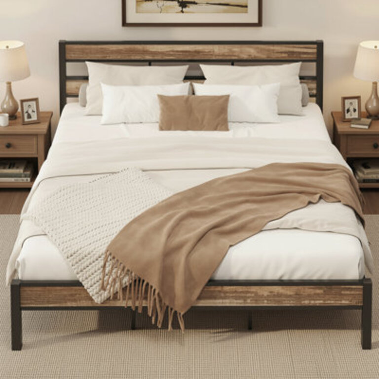Bed And Headboard Easy Assembly Noise-free No Box Spring Needed Heavy Strong Metal Support Double-row Support Bars
