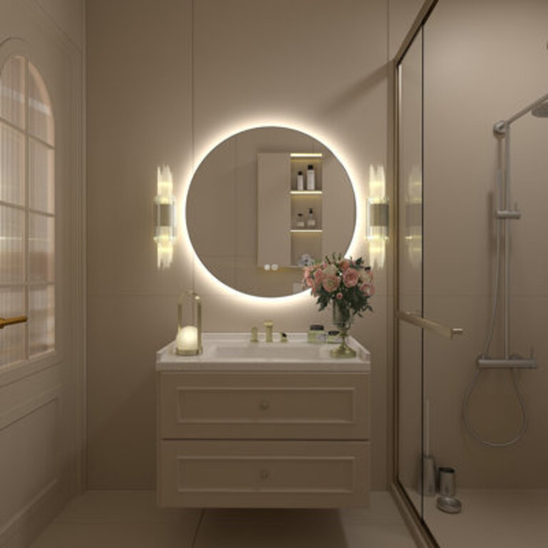 Wayfair Basics UL Certified LED Anti-Fog Tempered Glass Round BathroomVanity Mirror