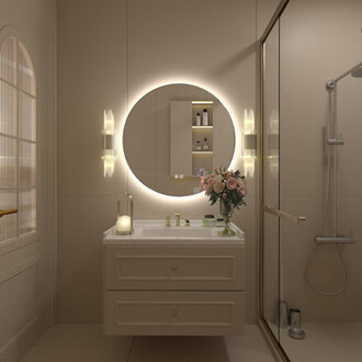 Wayfair Basics UL Certified LED Anti-Fog Tempered Glass Round BathroomVanity Mirror