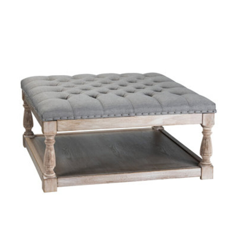 Soderlund 33.5" Wide Tufted Square Cocktail Ottoman with Storage Fabric: Gray Cotton