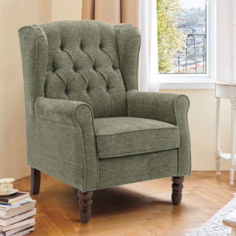 Button-Tufted Small Wingback Accent Chair